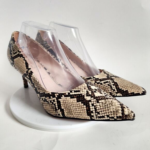 Tahari Kitten Heels Size 10 Snakeskin Tan Brown Pointed Toe Faux Leather Vegan - Picture 2 of 12